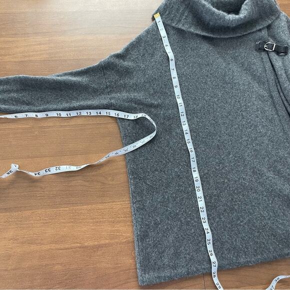 Neiman Marcus | Women’s 100% Cashmere Long Charcoal Grey Cowl Neck Wrap Sweater - Picture 9 of 9